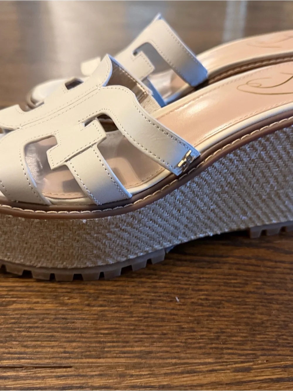 Sam Edelman White Leather Espadrille Wedge Slides